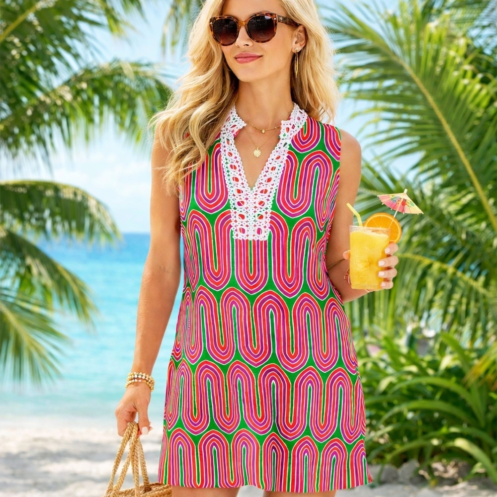 Vibrant Pink and Green Women's Swim Cover-Up